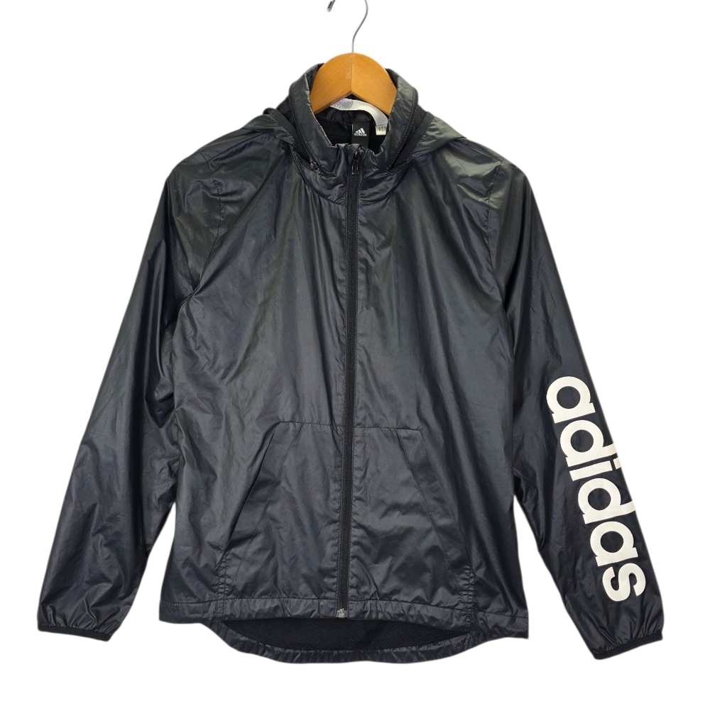Adidas Linear Windbreaker Black Hooded Full Zip Rain Jacket Women's Size Small